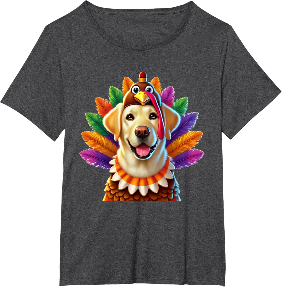 Yellow Lab Turkey Funny Thanksgiving Animal Dog Canine Pet T-Shirt - Dark Heather Grey