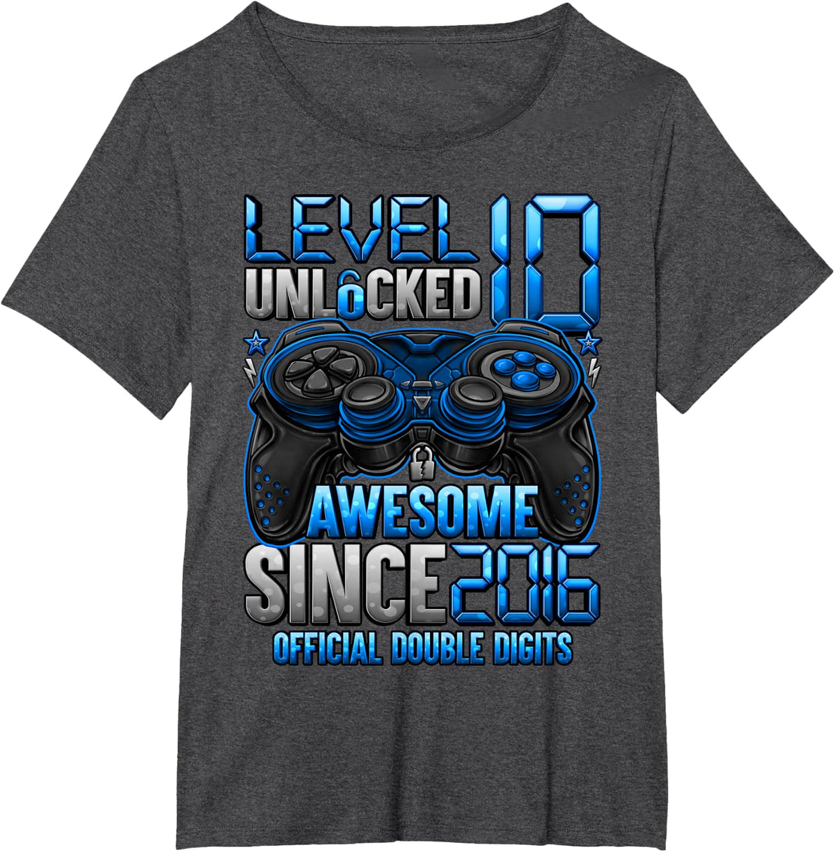 Official Double Digits Level 10 Unlocked 10th Birthday Boy T-Shirt - Dark Heather Grey