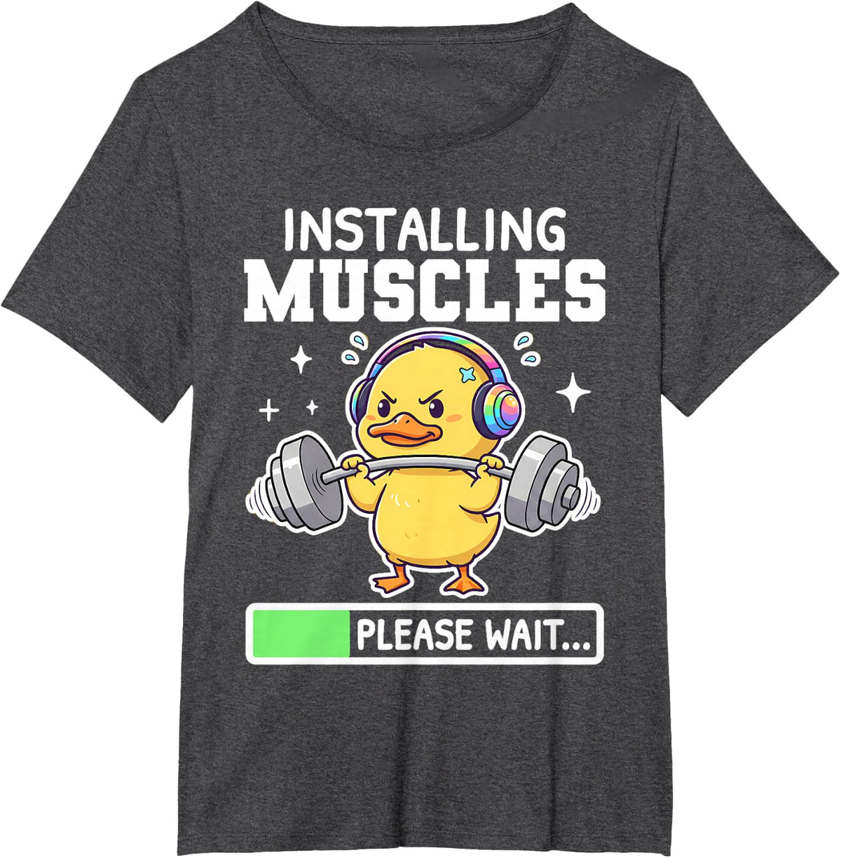 Installing Muscles - Funny Duck Gym Idea for Fitness Lover T-Shirt - Dark Heather Grey