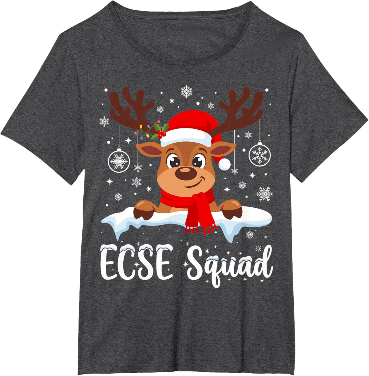 ECSE Teacher Christmas Shirt Squad Reindeer Santa Hat Xmas T-Shirt - Dark Heather Grey