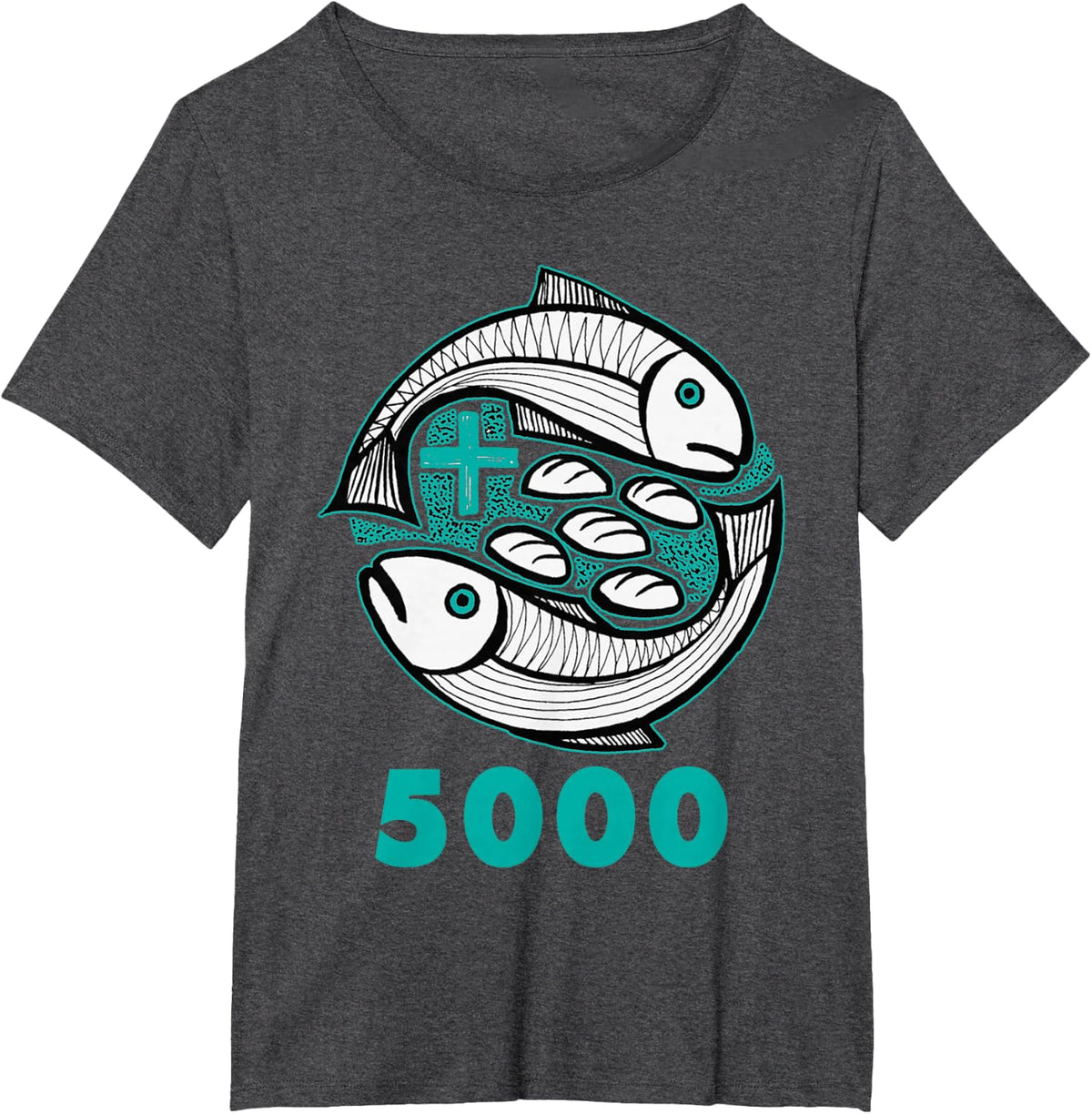 2 Fish + 5 Loaves = 5000/5 Loaves and 2 Fish T-Shirt - Dark Heather Grey