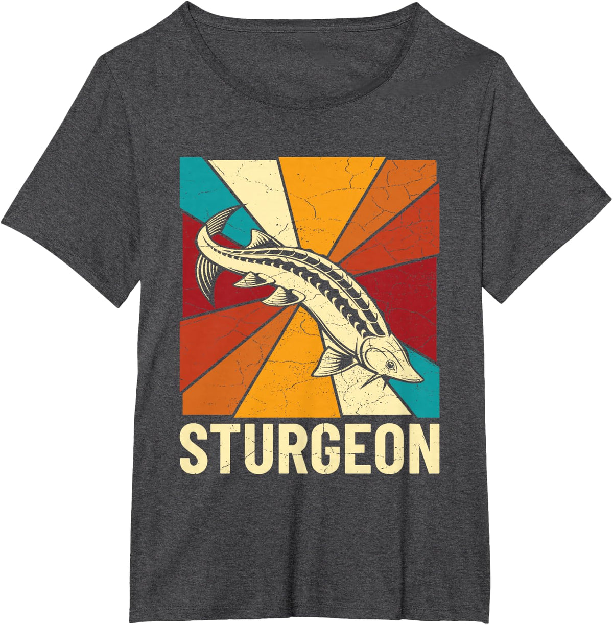 STURGEON Retro Design - Sturgeon Fishing T-Shirt - Dark Heather Grey