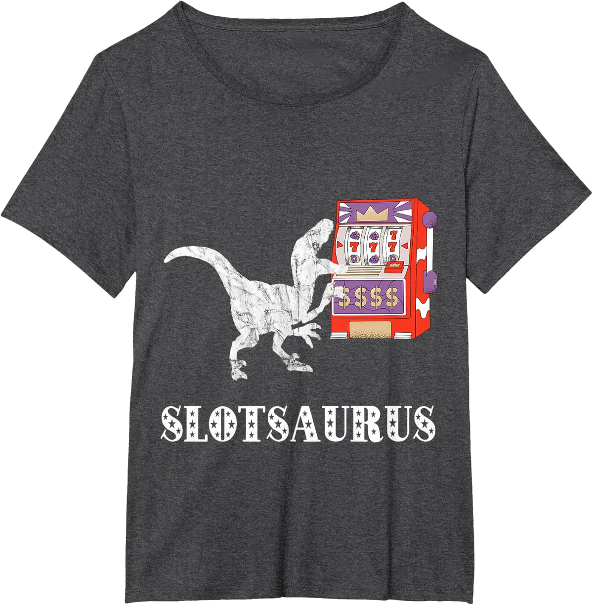 Slot Machine Dinosaur Gambling Game Dino T-Shirt - Dark Heather Grey