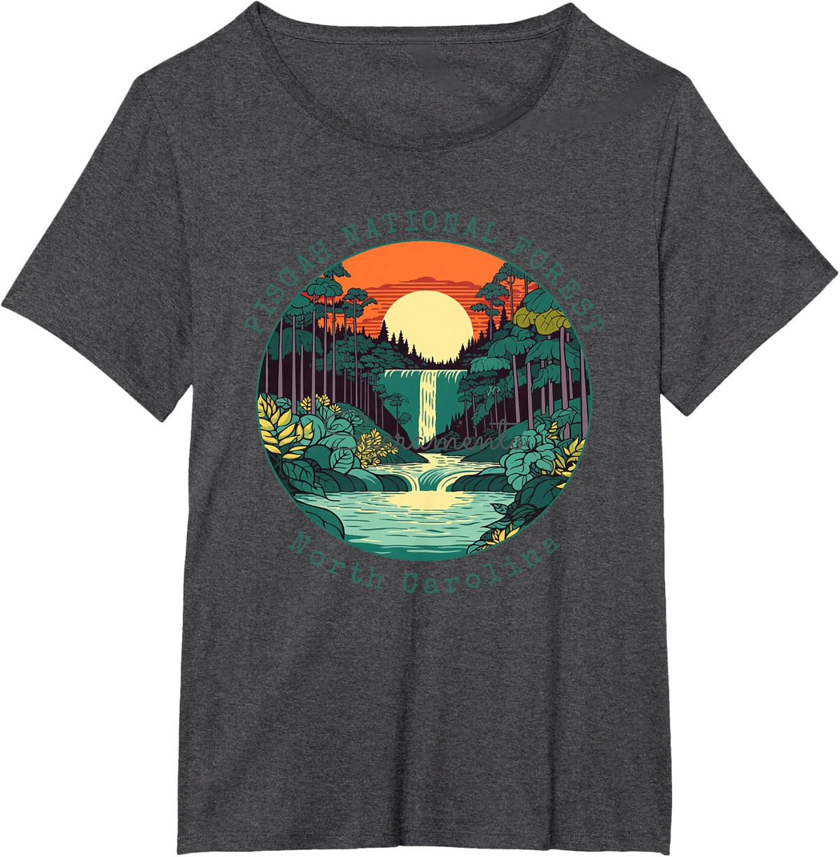 Retro Pisgah National Forest Waterfall North Carolina Hiking T-Shirt - Dark Heather Grey