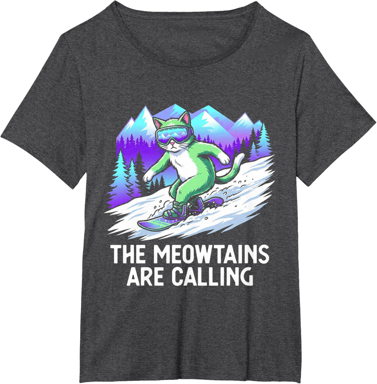 Cat Snowboard for Men Women Kids Ski Lover Mountain Skier T-Shirt - Dark Heather Grey