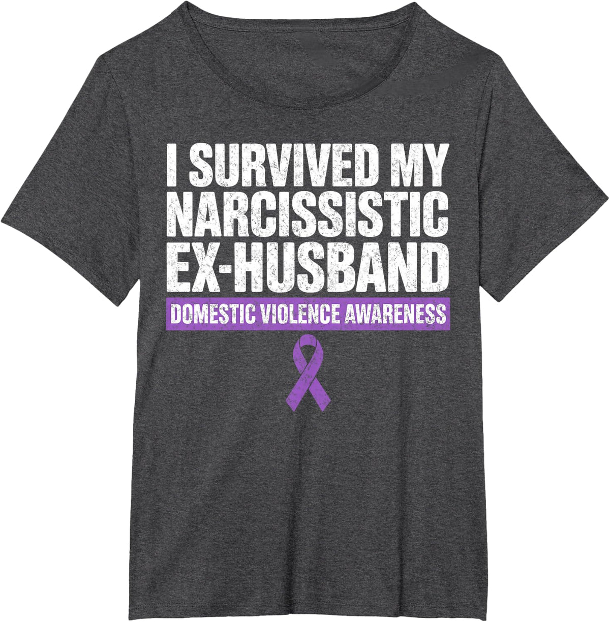 I Survived My Narcissistic Ex-Husband DV Awareness Ribbon T-Shirt - Dark Heather Grey