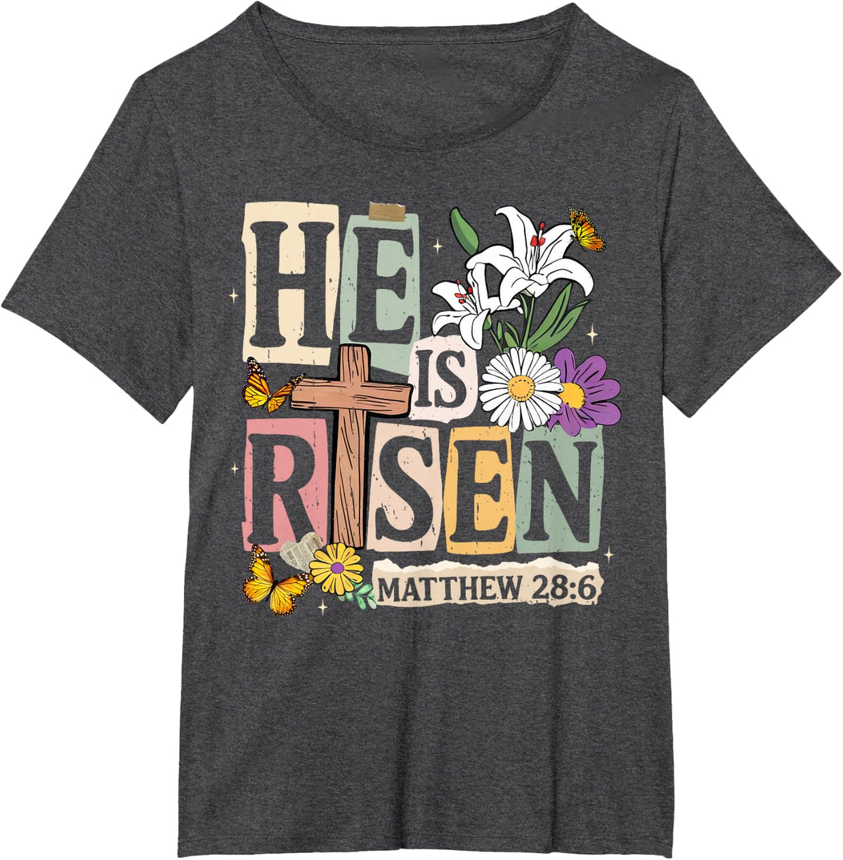 He is Risen Jesus Christian Happy Easter Shirts Women Girls T-Shirt - Dark Heather Grey