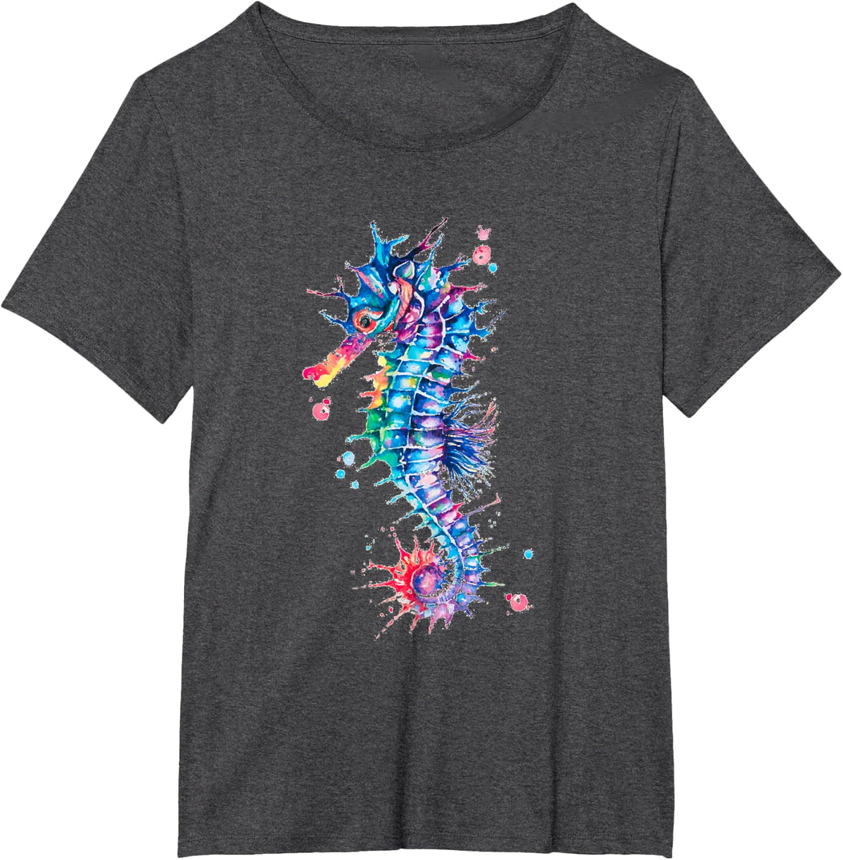 Seahorse Watercolor Ocean Animal Colorful Underwater Fish T-Shirt - Dark Heather Grey