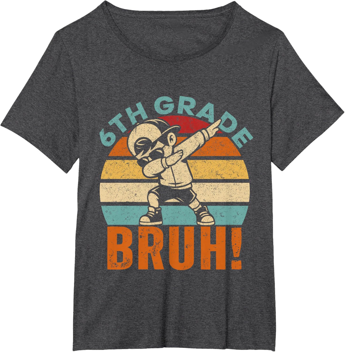 Bruh Dabbing Boy 6th Grade Funny First Day T-Shirt - Dark Heather Grey