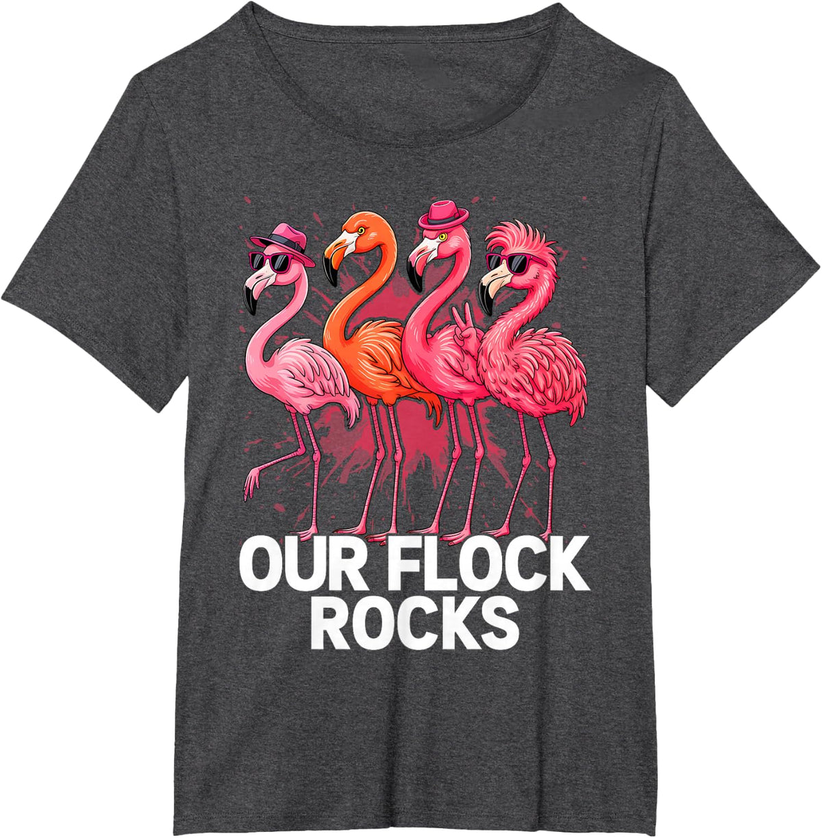 Our Flock Rocks Flamingo Summer Vacation Family Matching T-Shirt - Dark Heather Grey