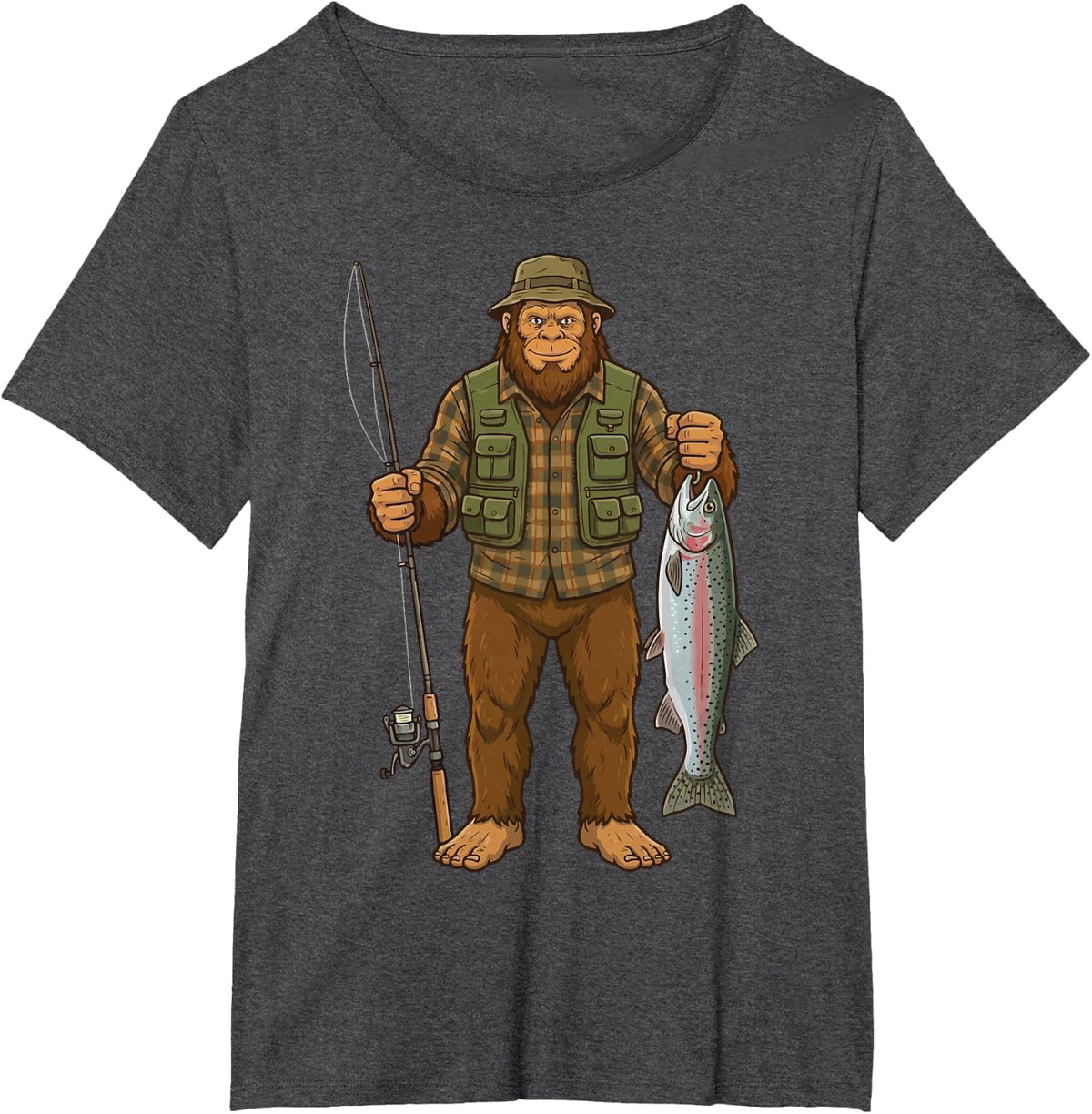 Steelhead Fish Bigfoot Fisher T-Shirt - Dark Heather Grey