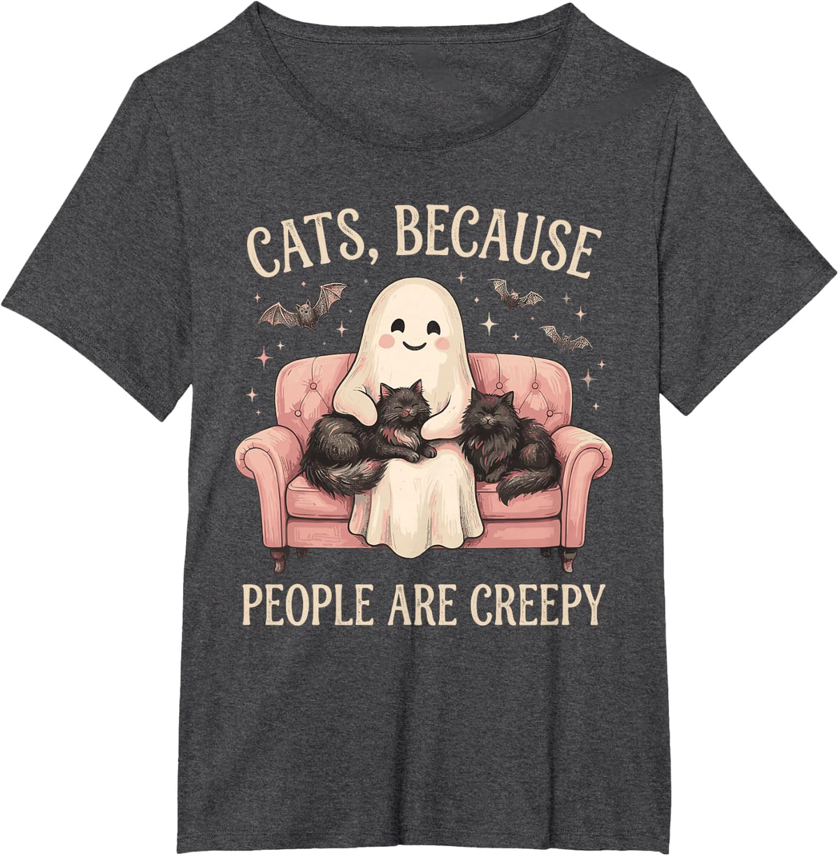Halloween Ghost Cat Shirt, Cats Because People are Creepy T-Shirt - Dark Heather Grey