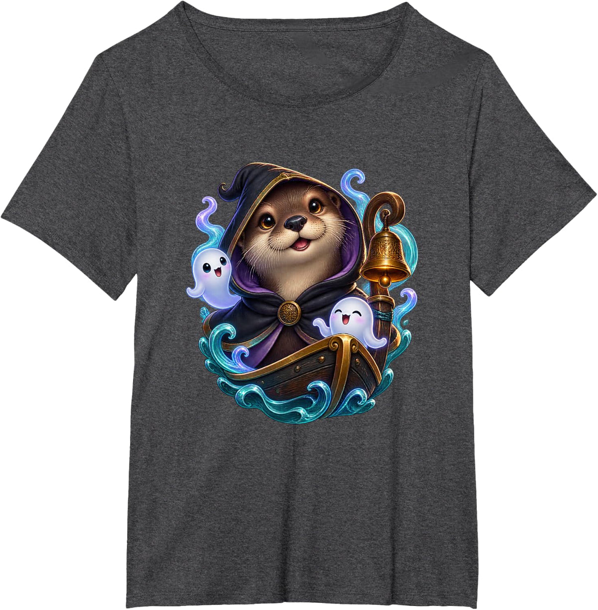 River Otter Spirit Tiny Ghost Ferry Guide Arched Portrait T-Shirt - Dark Heather Grey