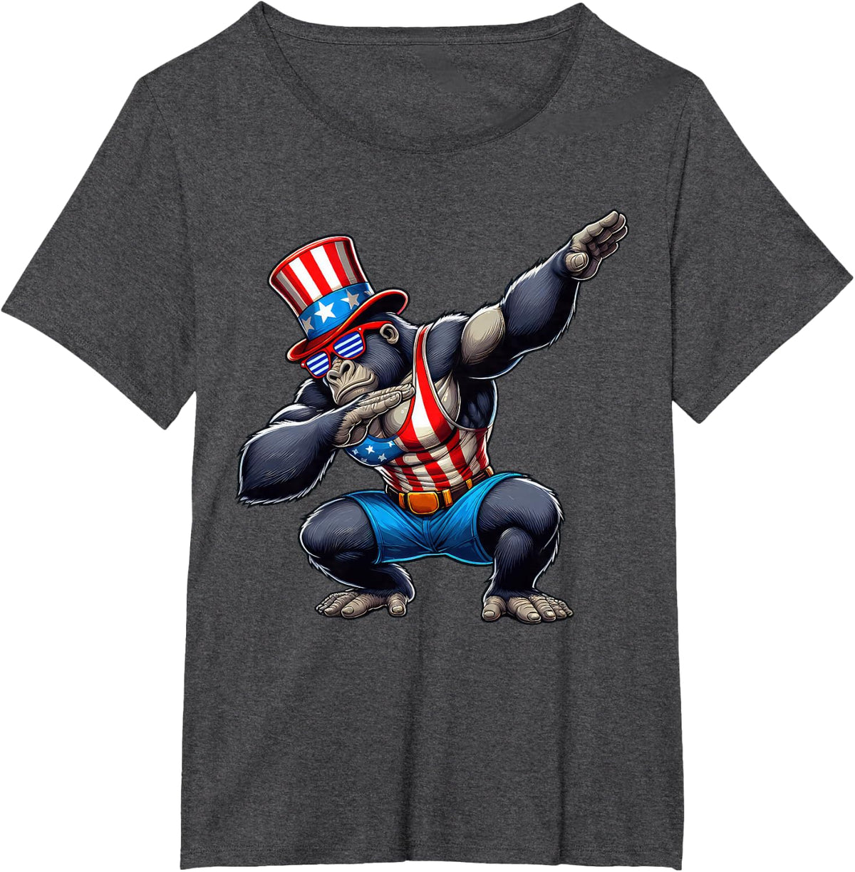Dabbing Gorilla 4th of July Patriotic Hat American Flag T-Shirt - Dark Heather Grey