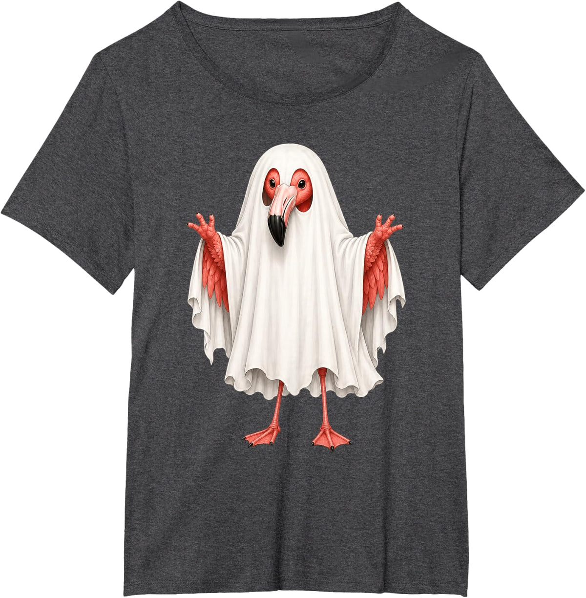 Flamingo Ghost Halloween T-Shirt - Dark Heather Grey