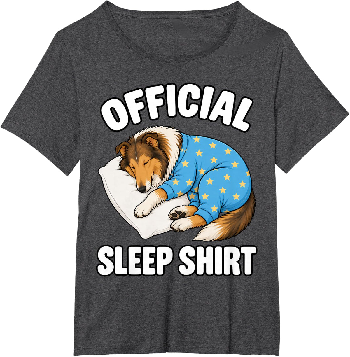 Rough Collie Sleeping in Pajamas Official Sleepshirt Cute T-Shirt - Dark Heather Grey