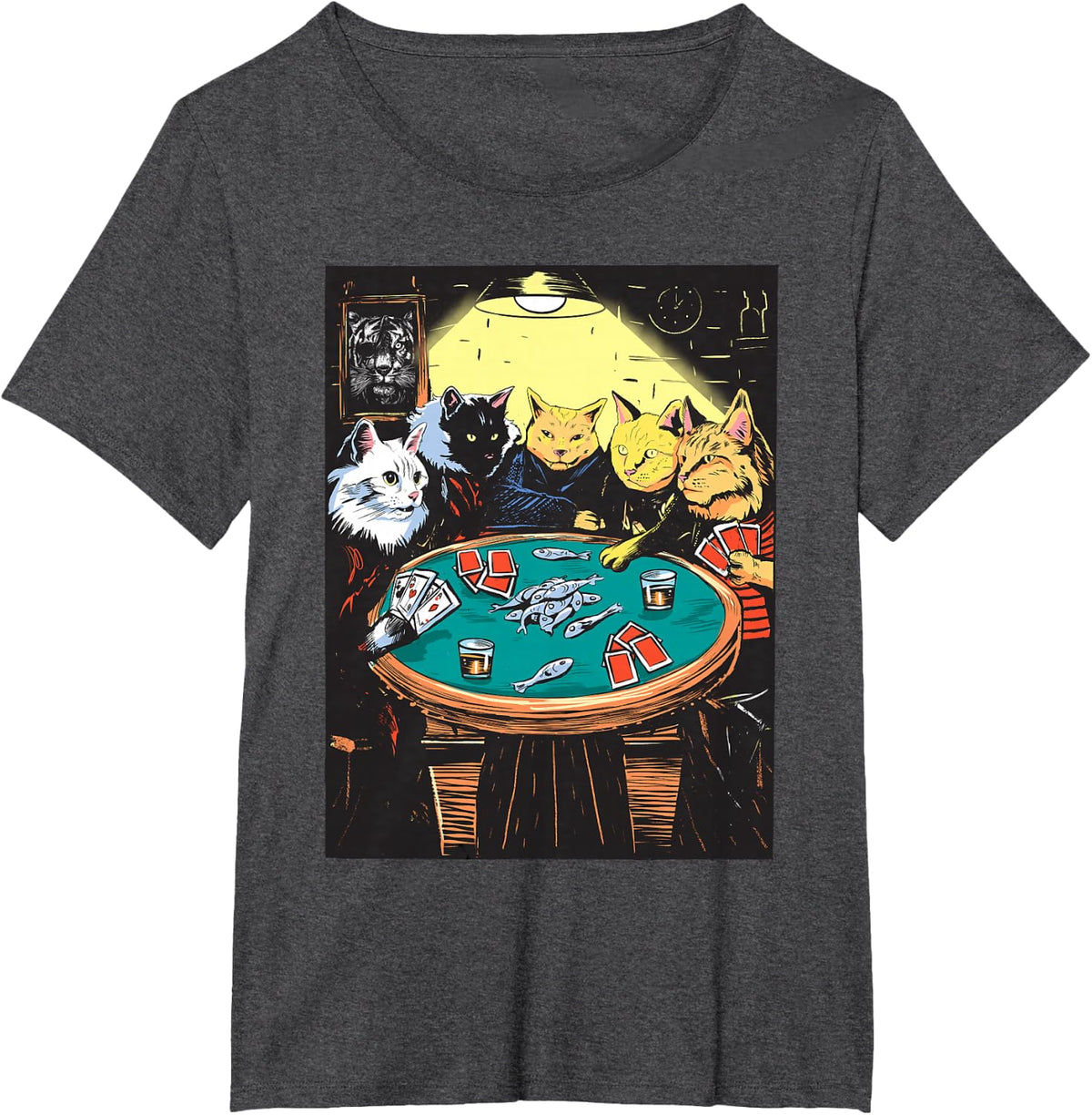 Funny Cats Playing Poker Art Cat T-Shirt - Dark Heather Grey