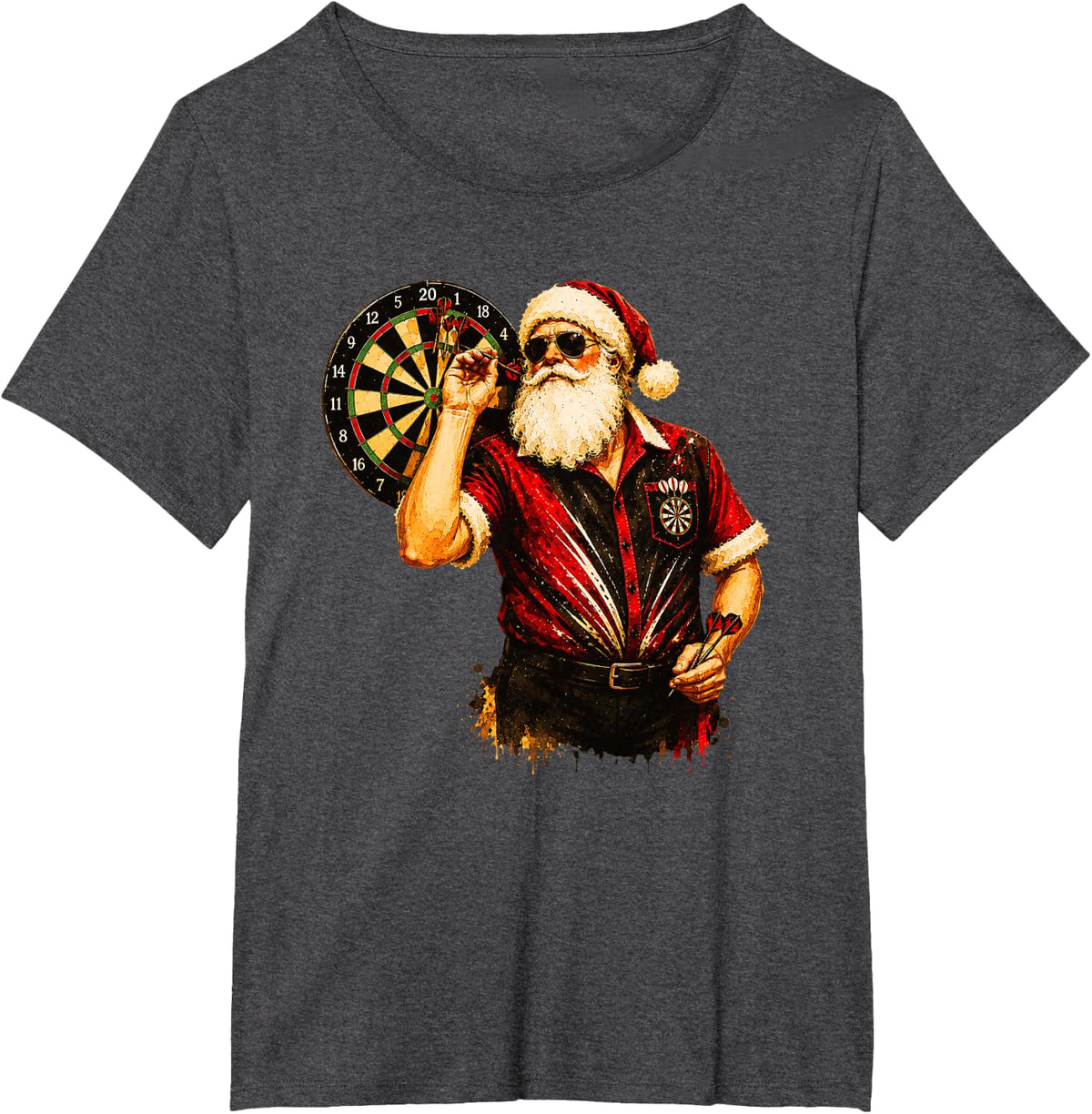 Santa Darts Player Funny Christmas Dart League 180 Humor T-Shirt - Dark Heather Grey