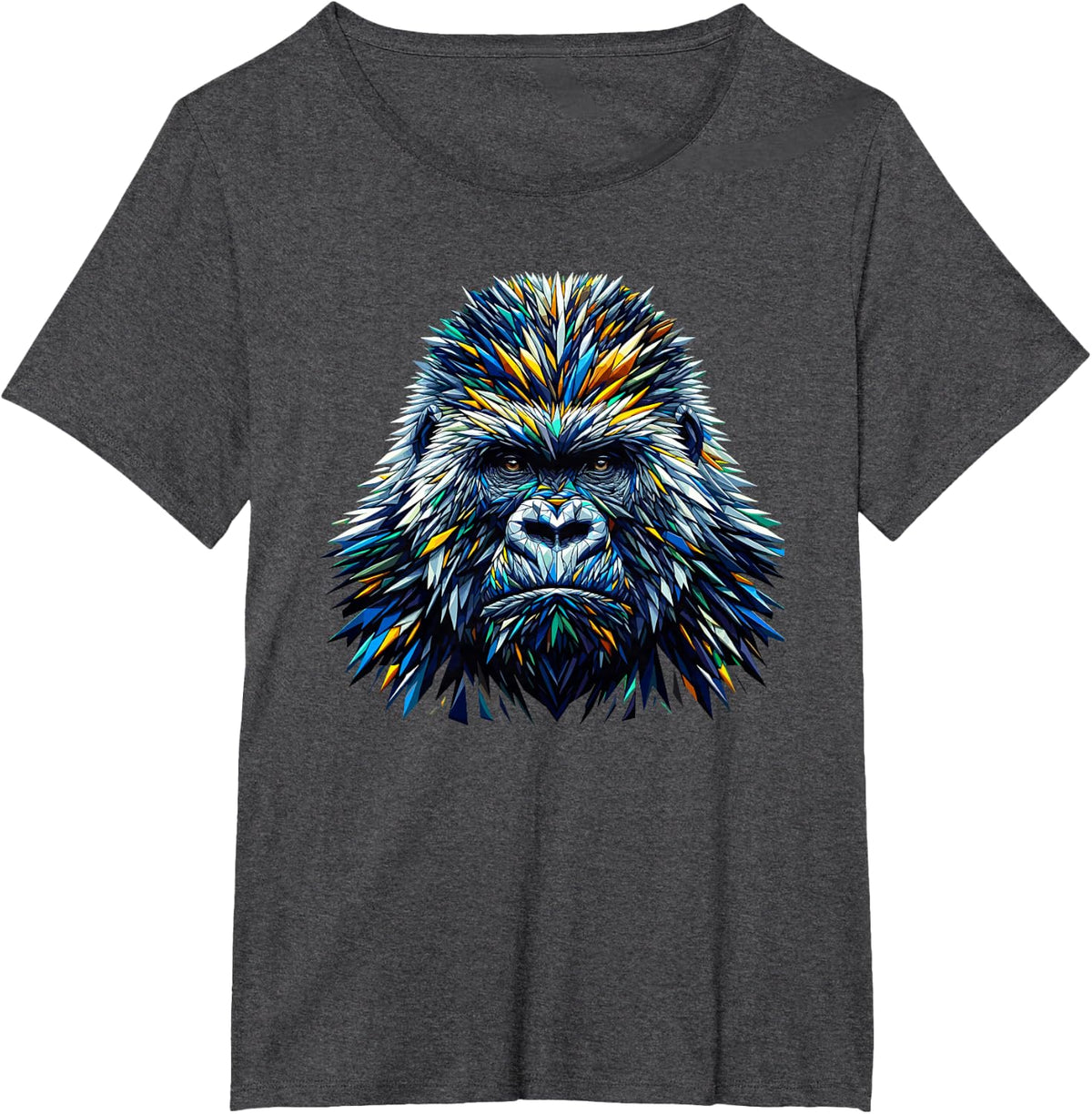 Polygon Art Silverback Gorilla Gorillas T-Shirt - Dark Heather Grey