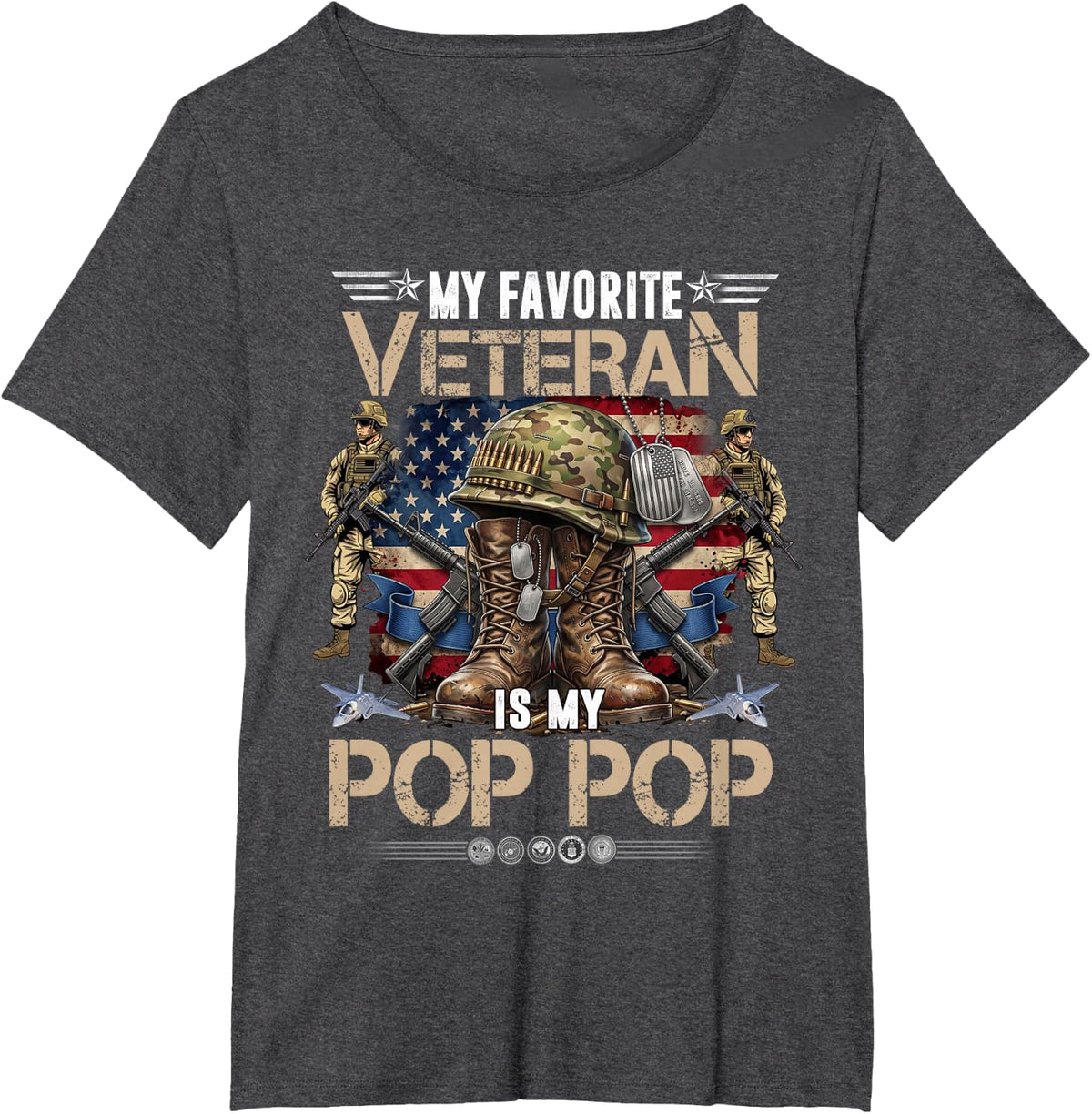 My Favorite Veteran is My Pop Pop Father's Day Veteran Day T-Shirt - Dark Heather Grey