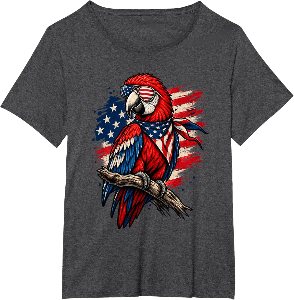 Parrot 4th of July Patriotic Macaw American Flag T-Shirt - Dark Heather Grey