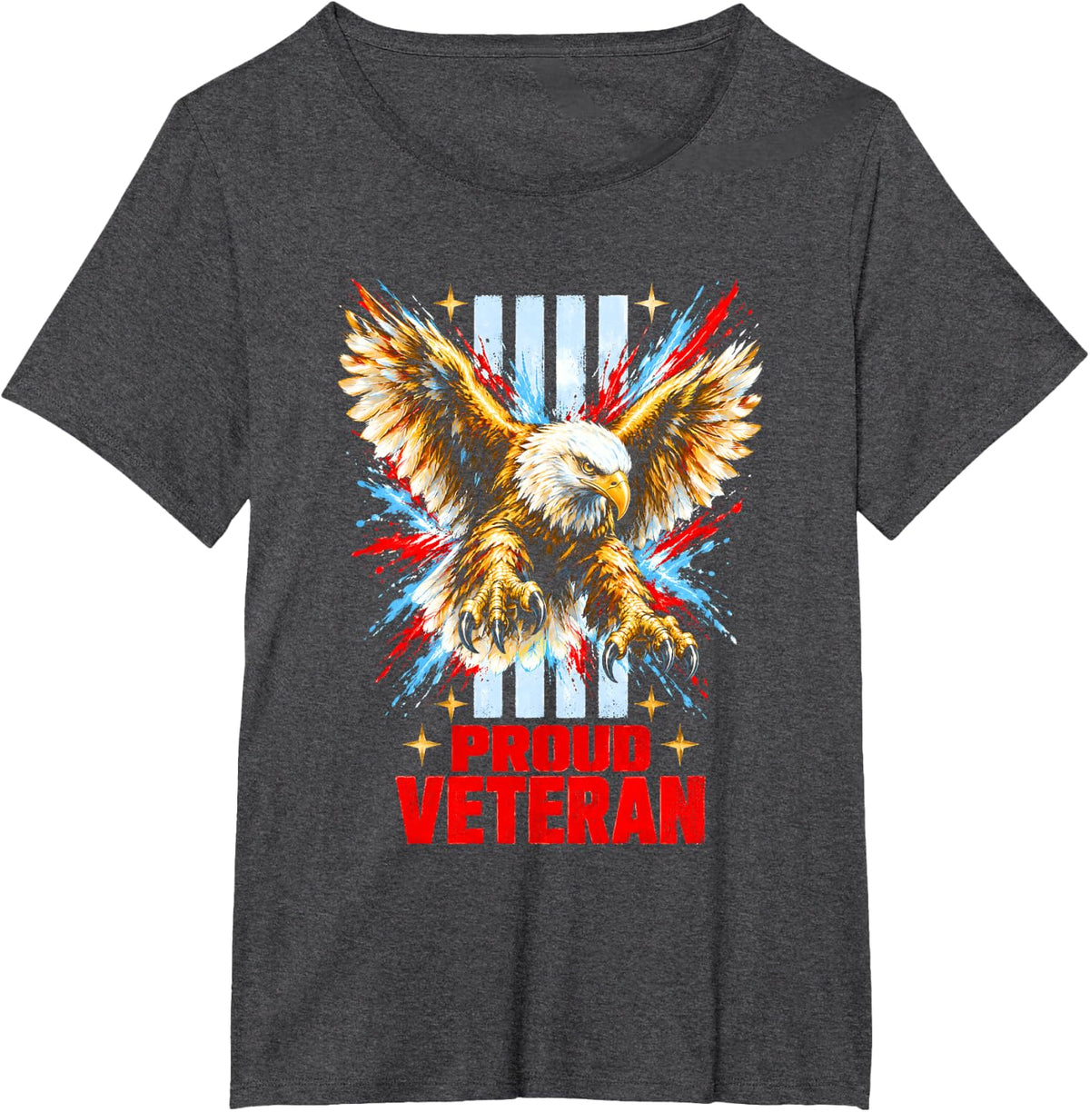 Proud Veteran Veterans Day Eagle American Flag T-Shirt - Dark Heather Grey