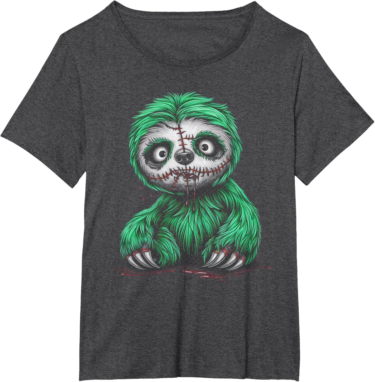 Zombie Sloth Halloween Funny T-Shirt - Dark Heather Grey