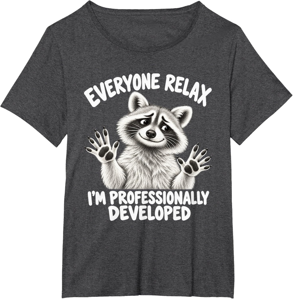 Line Art Raccoon Everyone Relax I'm Professionally Developed T-Shirt - Dark Heather Grey