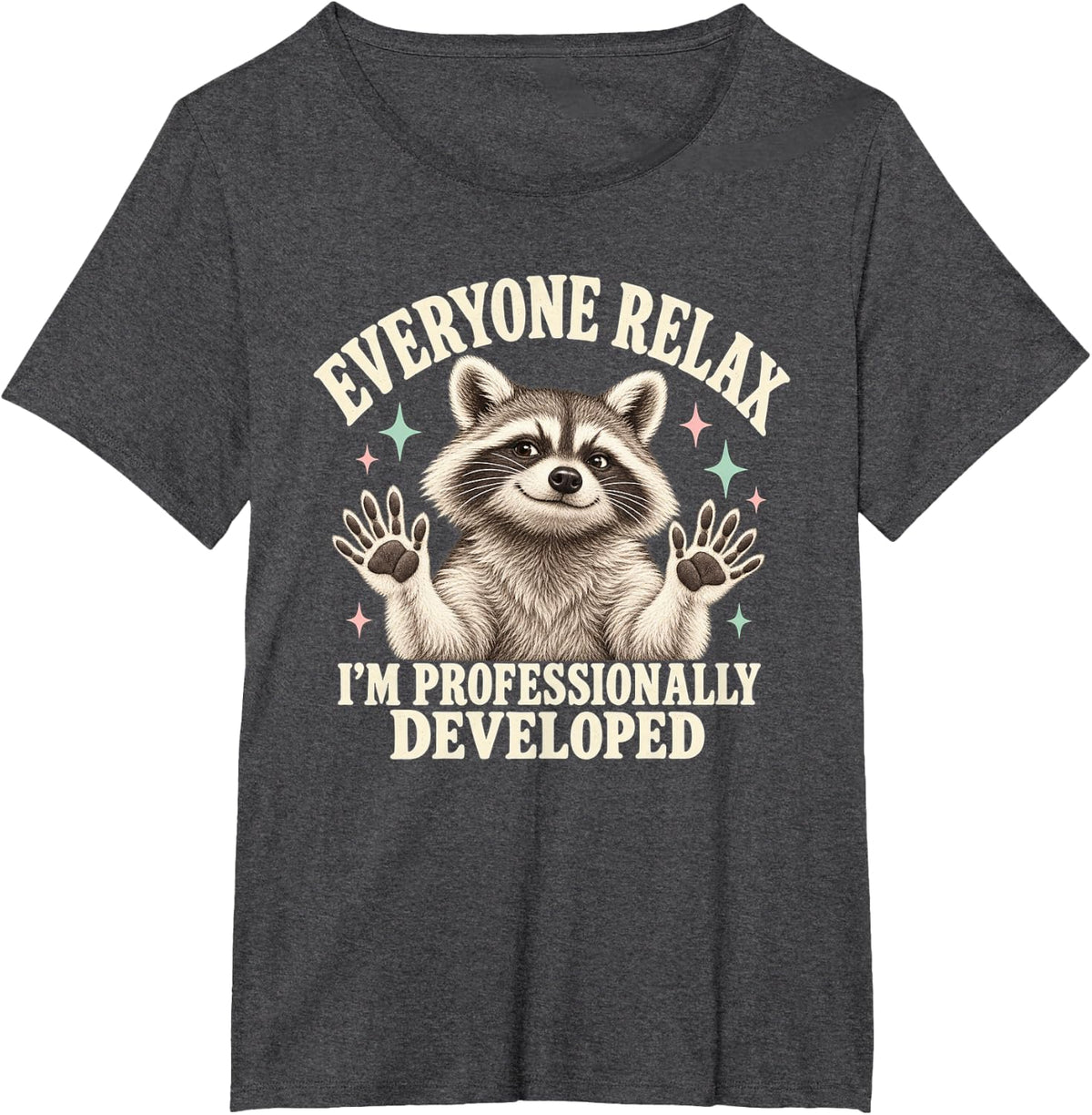 Vintage Raccoon Everyone Relax I'm Professionally Developed T-Shirt - Dark Heather Grey