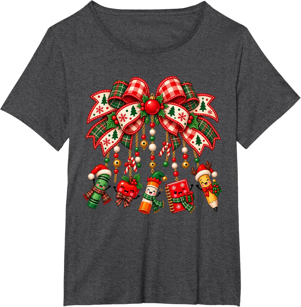 Christmas Teacher School Supplies Classroom Xmas Holiday T-Shirt - Dark Heather Grey
