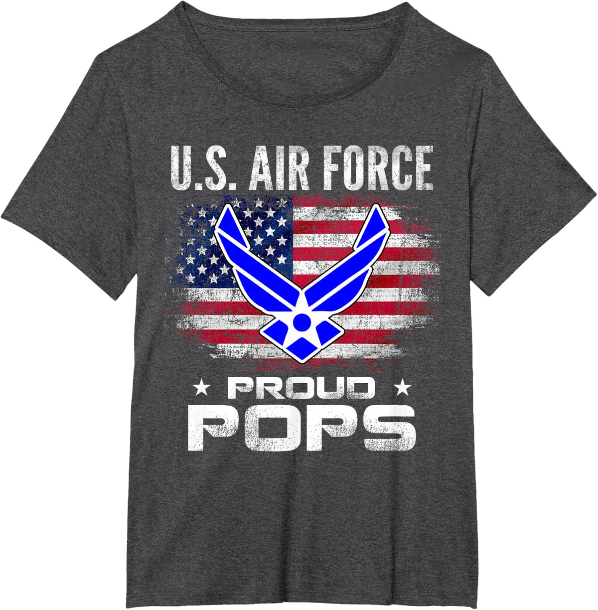 U.S Air Force Proud Pops With American Flag Gift Veteran T-Shirt - Dark Heather Grey