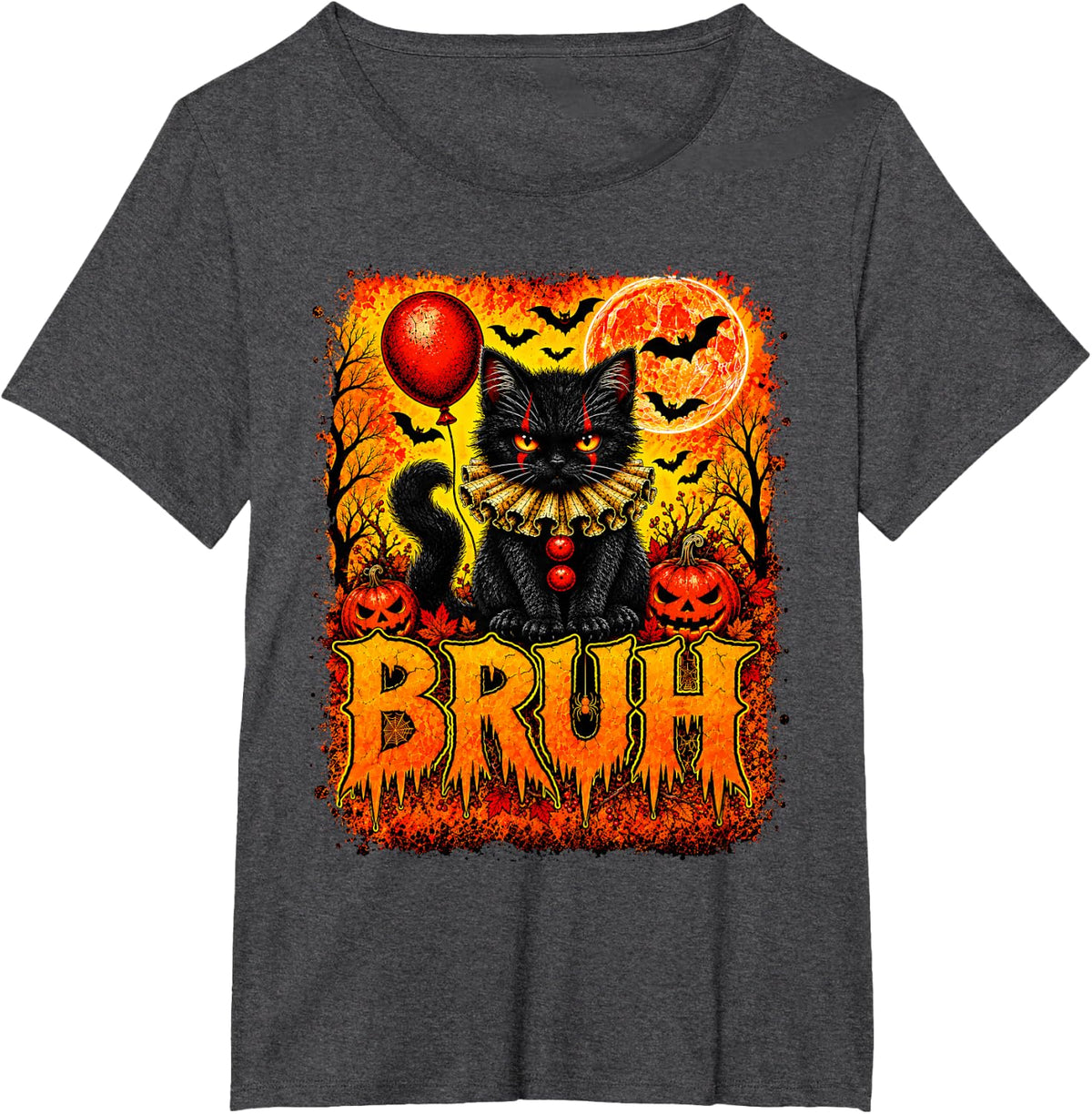 Funny Cat Bruh Meme Graphic Teens Boys Black Cat Halloween T-Shirt - Dark Heather Grey