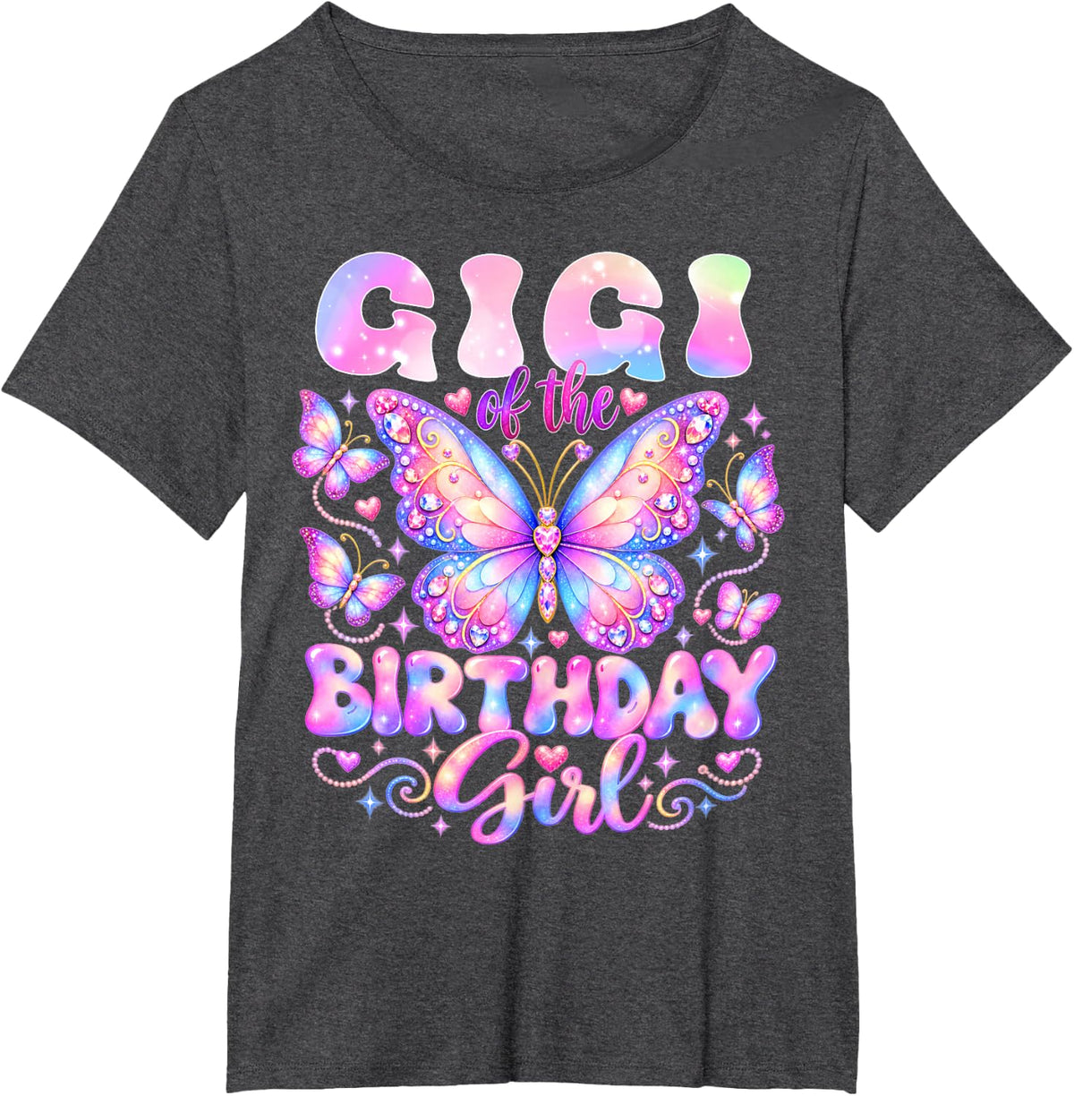 Gigi of The Birthday Girl Butterfly Family Matching T-Shirt - Dark Heather Grey