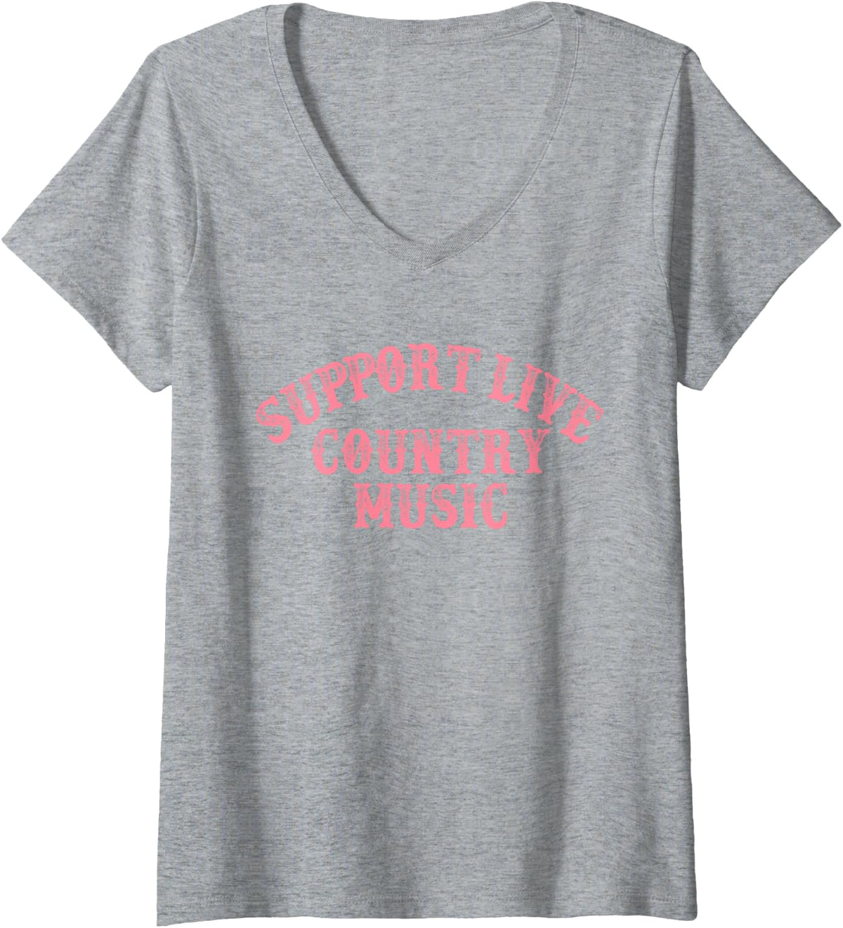 Womens Support Live Country Music V-Neck T-Shirt - Heather Grey