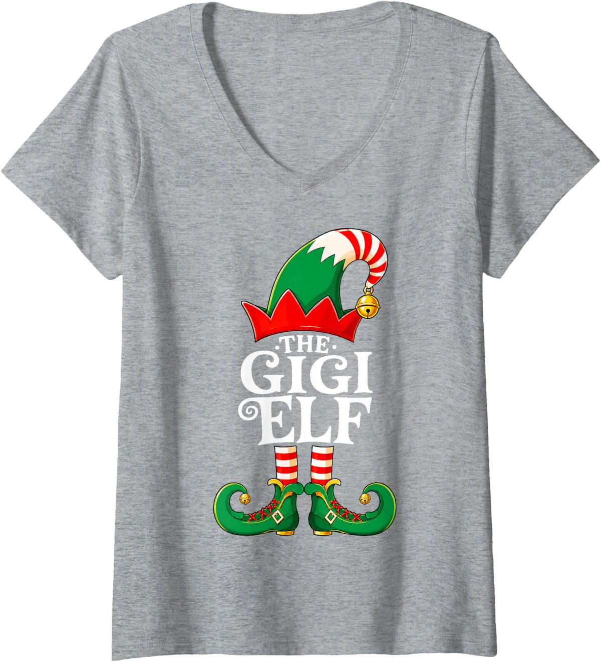 Women's Gigi Elf Christmas Matching Family Elf Squad Xmas Pajama V-Neck T-Shirt - Heather Grey
