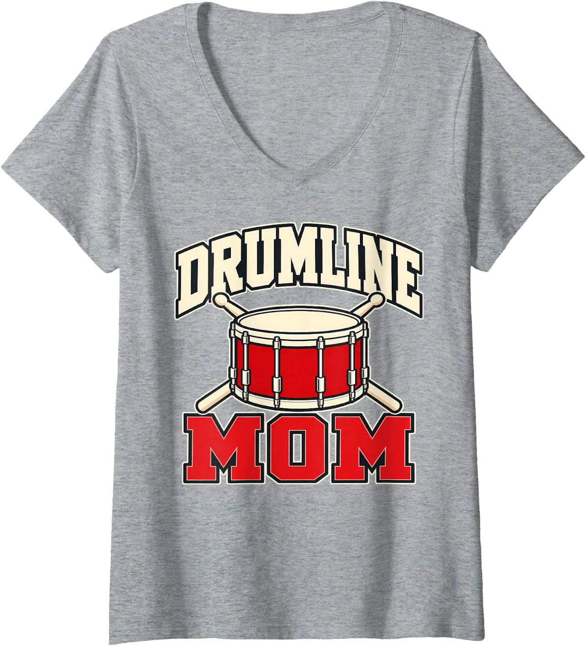 Women's Drumline Mom Marching Band Percussion V-Neck T-Shirt - Heather Grey