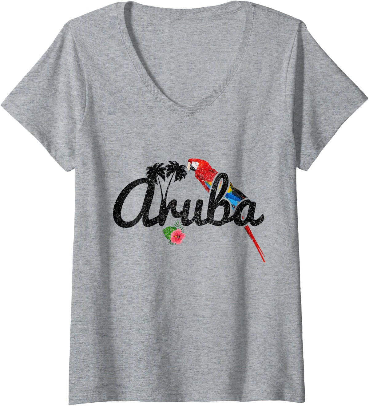 Women's Aruba Parrot Macaw Vintage Pride Aruban Souvenir V-Neck T-Shirt - Heather Grey