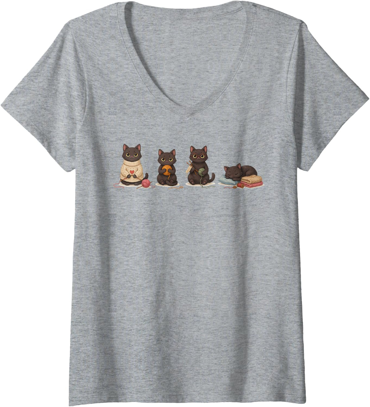 Women's Knitting Hand Knitter Knit V-Neck T-Shirt - Heather Grey