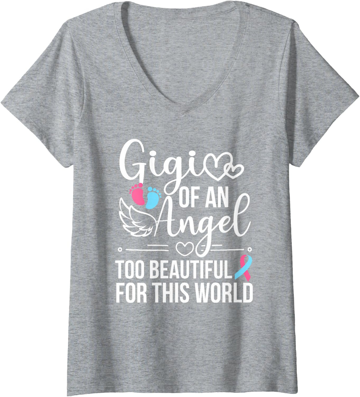 Women's Gigi of an Angel Gigi Miscarriage Angel Gigi Grandma V-Neck T-Shirt - Heather Grey