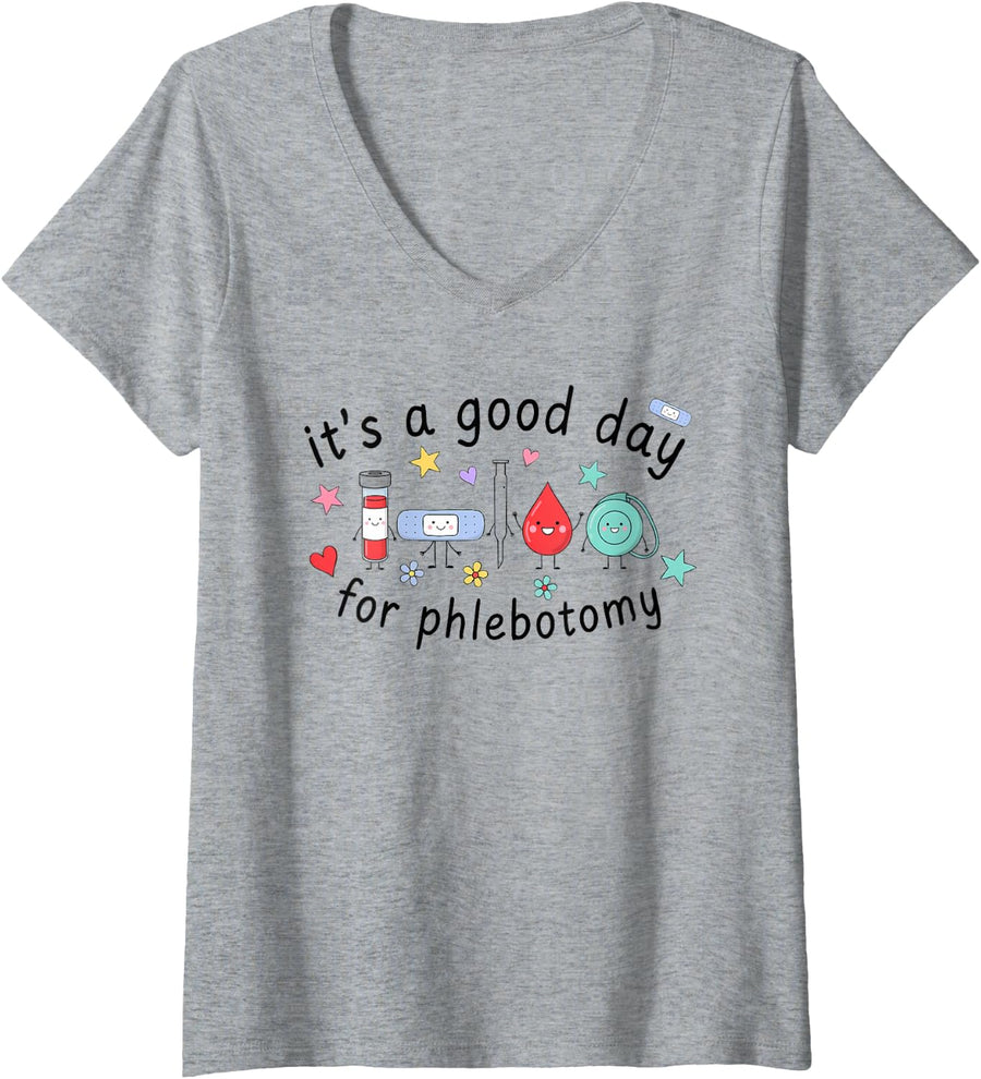 Women's Phlebotomist Venipuncture Specialist Blood Drawer Tech V-Neck T-Shirt - Heather Grey