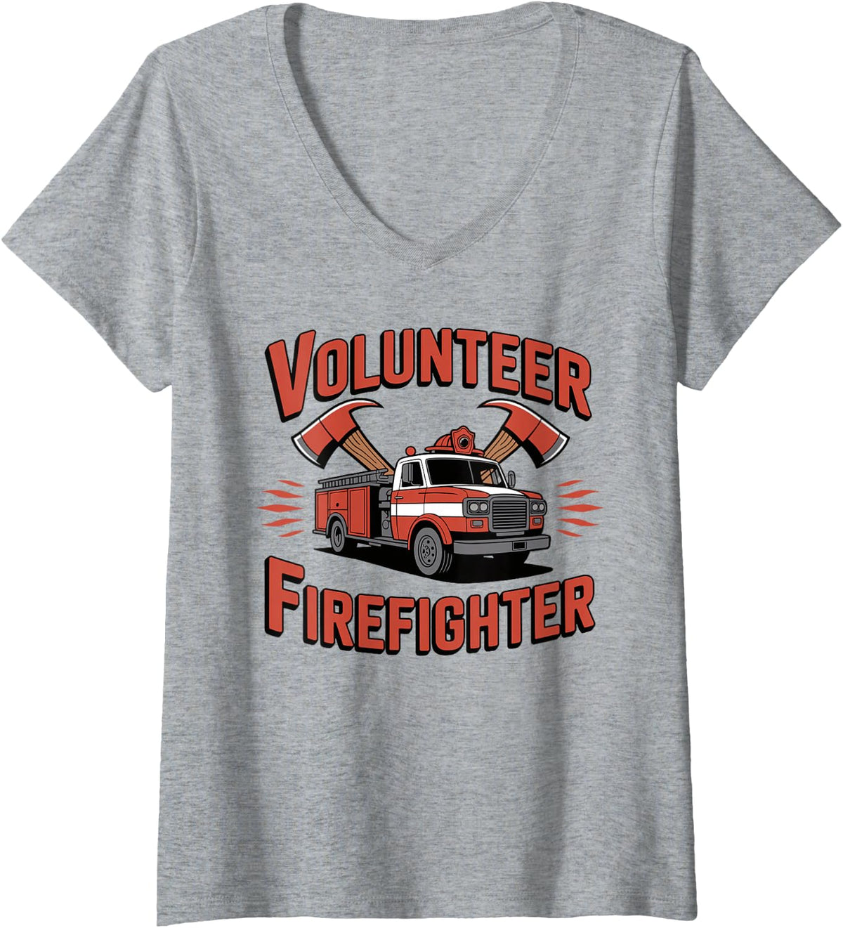 Women's Volunteer Firefighter Fireman V-Neck T-Shirt - Heather Grey