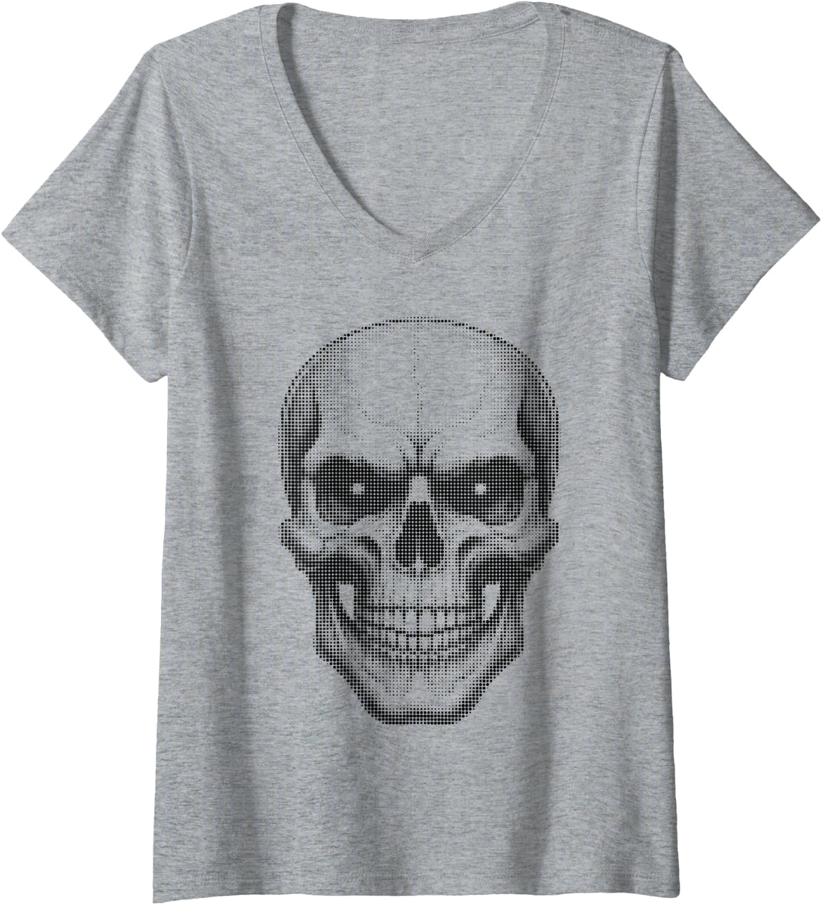 Womens Skull - Edgy Gothic Punk Biker Design V-Neck T-Shirt - Heather Grey