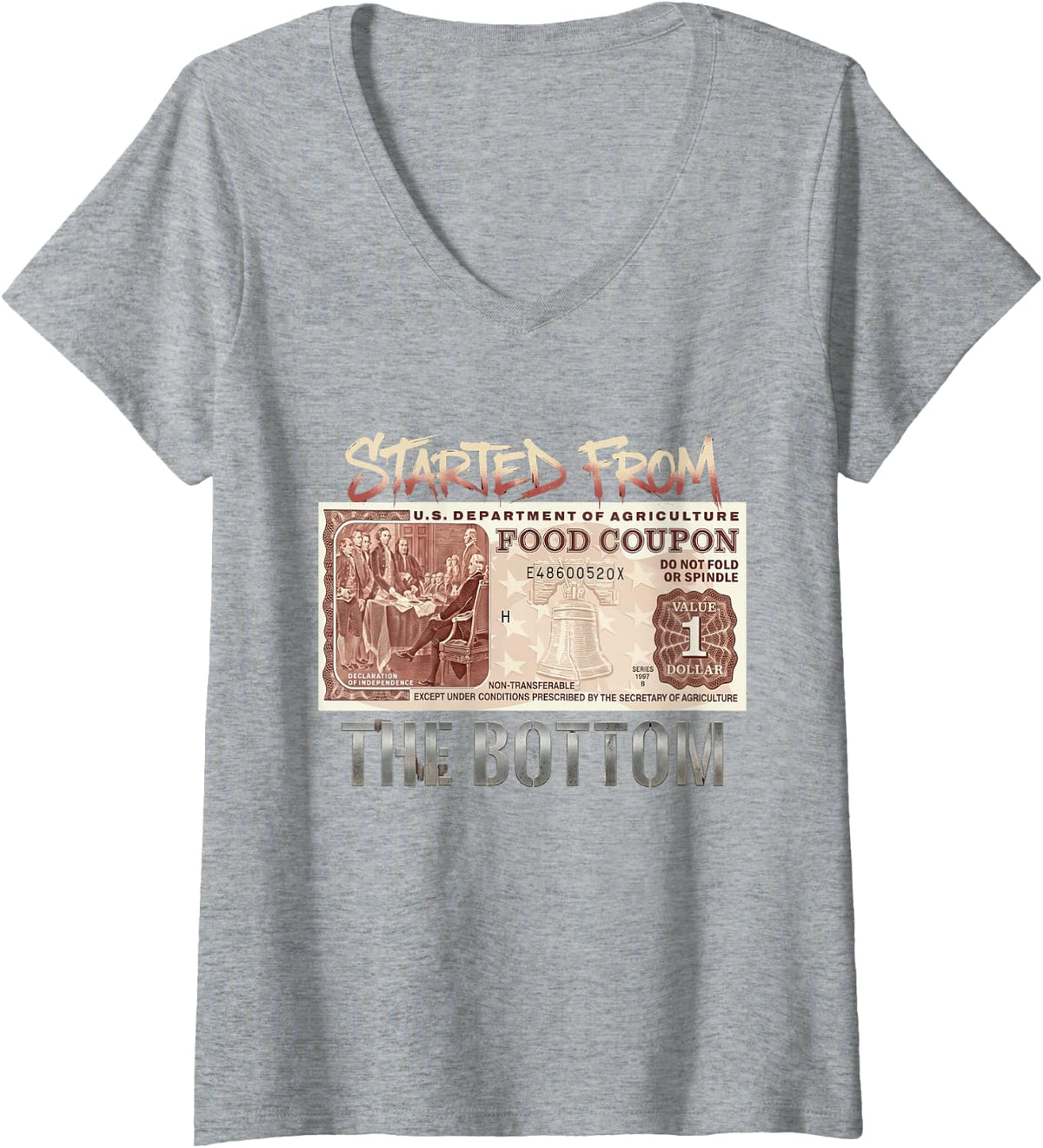 Women's Started from The Bottom Tshirt Hustle Motivation Streetwear V-Neck T-Shirt - Heather Grey