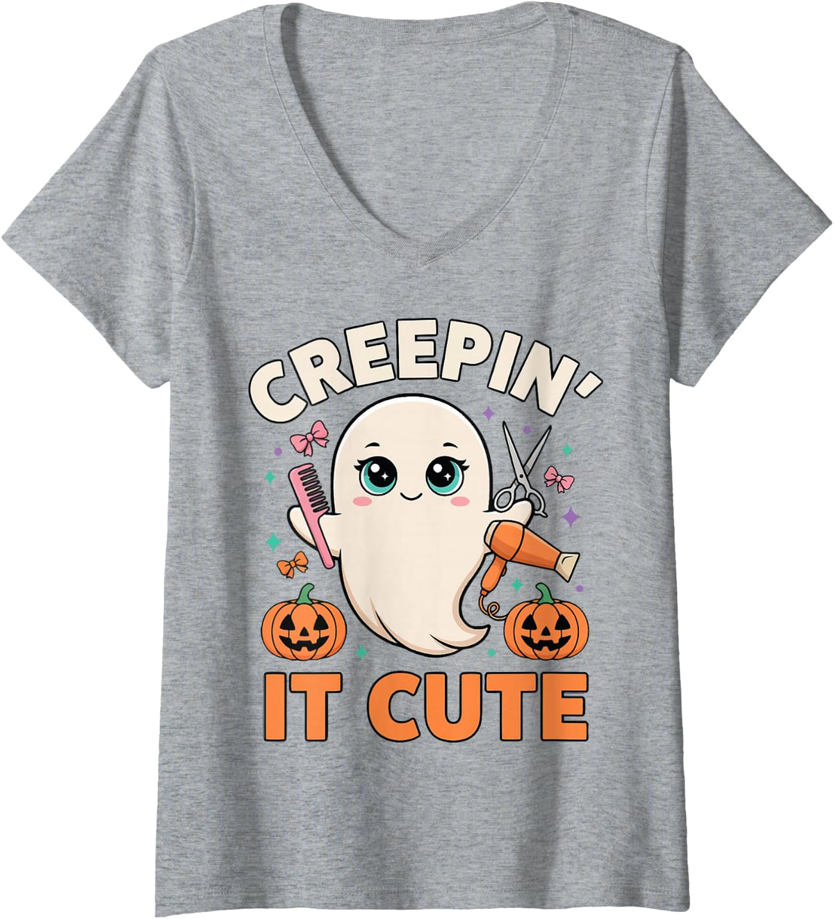 Women's Halloween Hair Stylist V-Neck T-Shirt - Heather Grey