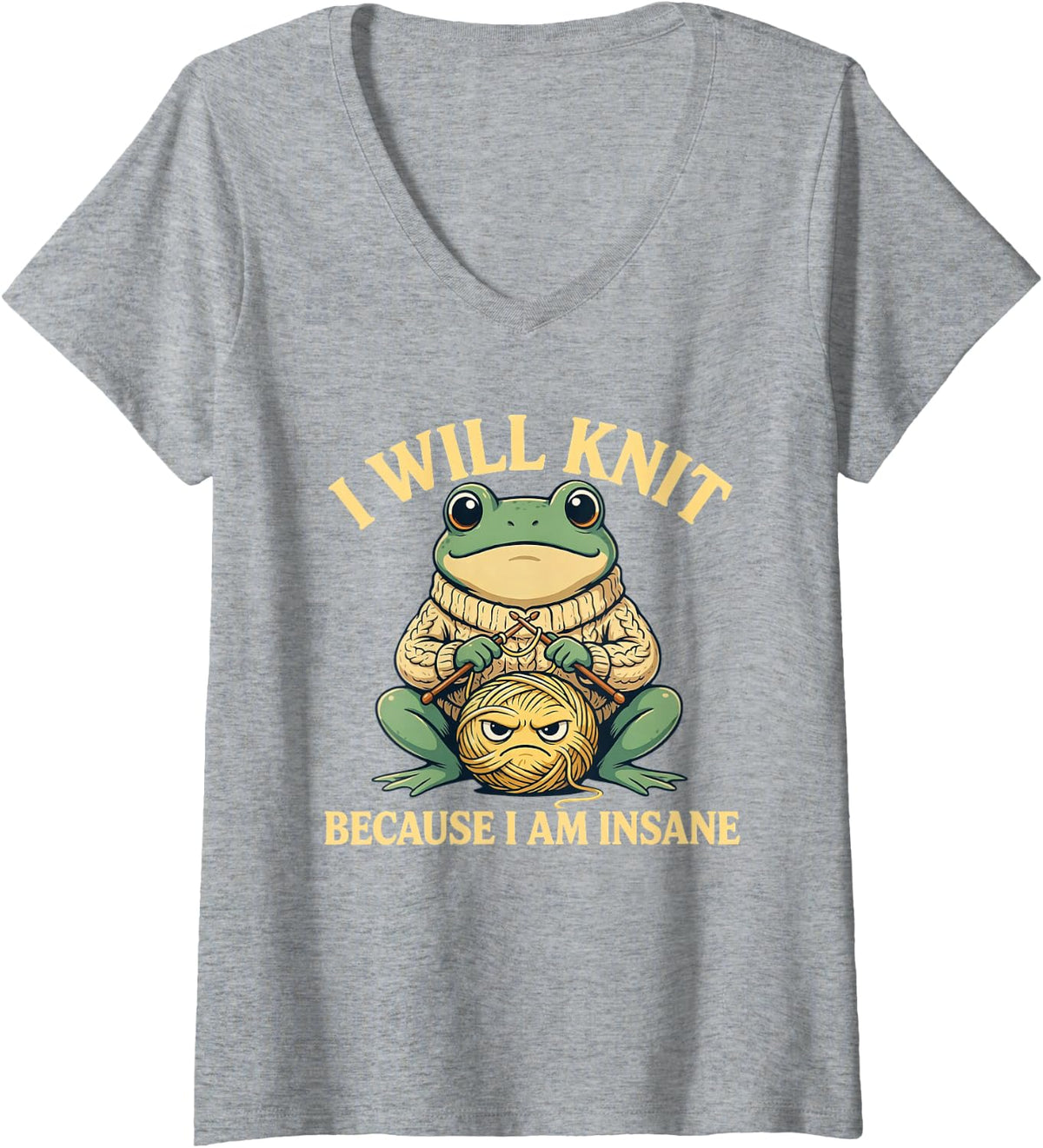 Women's Knitting Knit Knitter Hand V-Neck T-Shirt - Heather Grey
