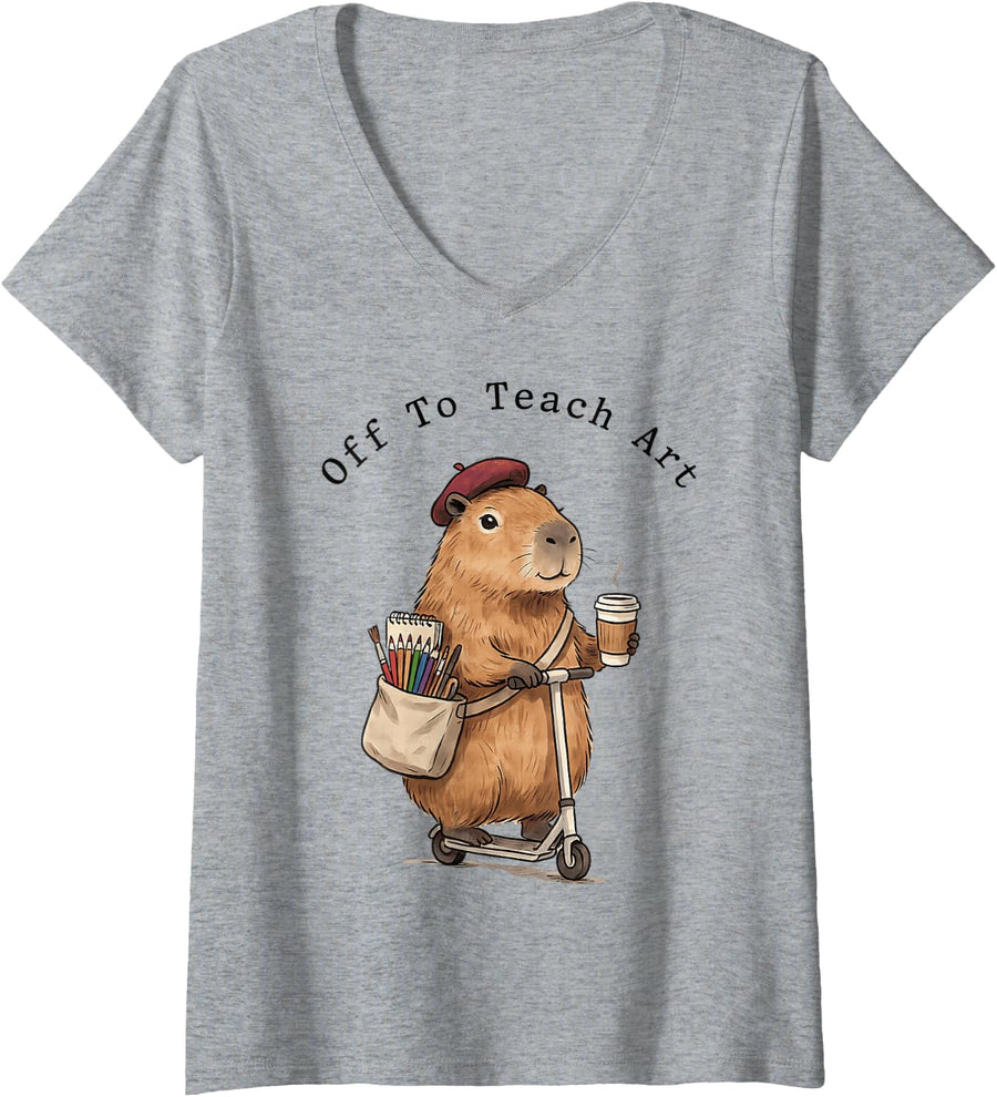 Women's Off to Teach Art Back to School Art Teacher V-Neck T-Shirt - Heather Grey