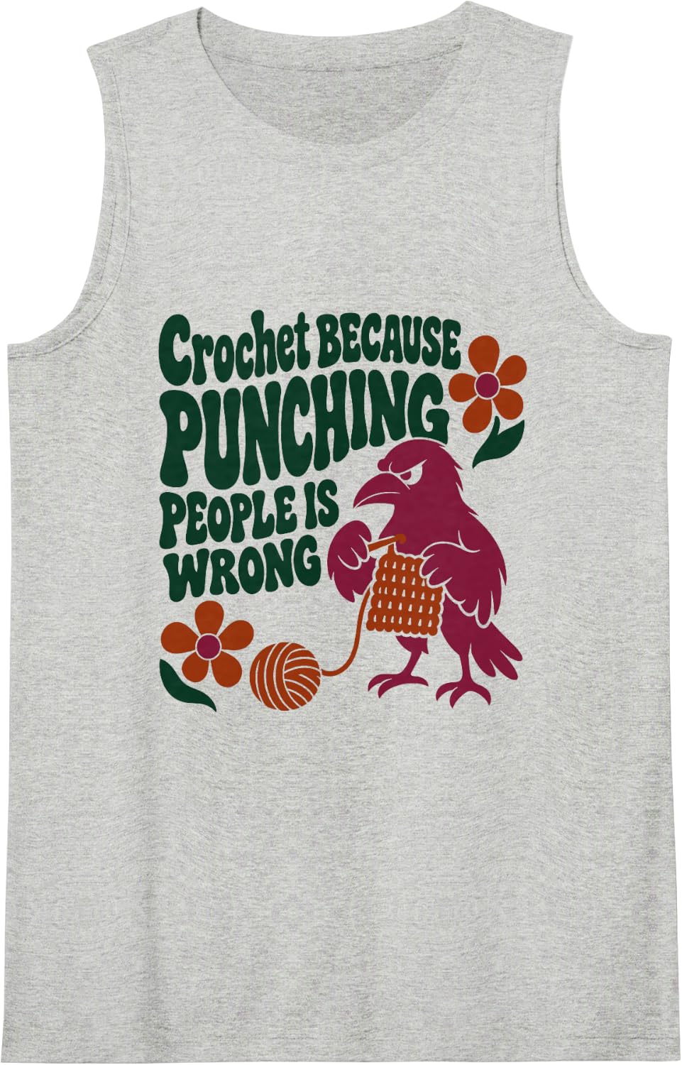 Crow Crochet Because Punching People is Wrong Humor Sleeveless Tank Top - Heather Grey