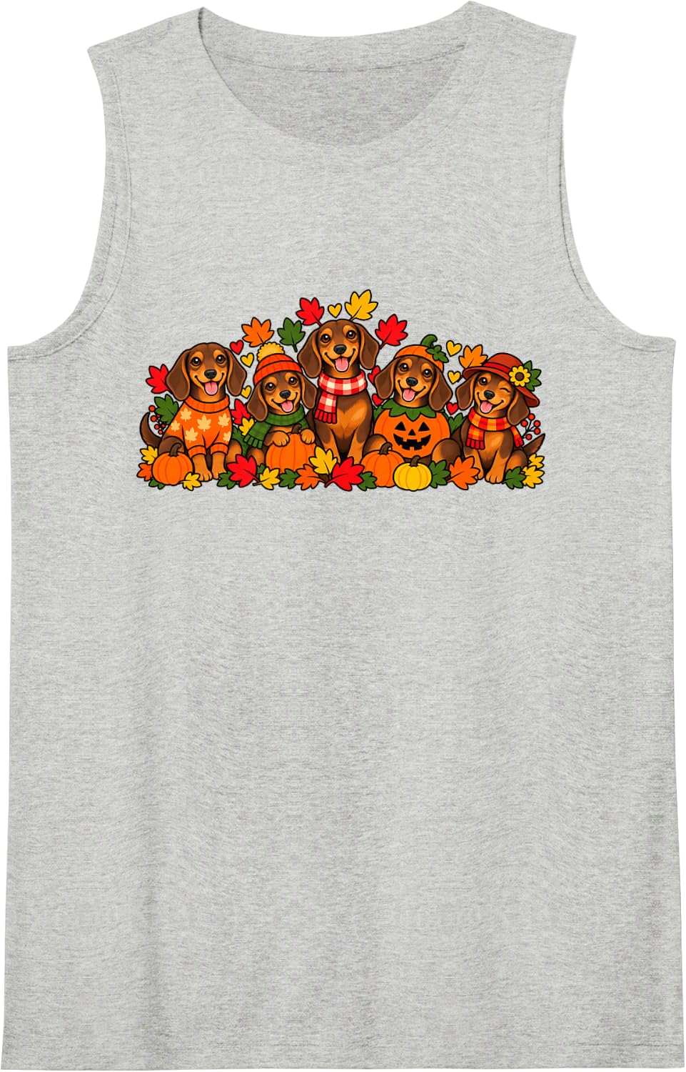 Cute Autumn Dachshund Dog Lovers Fall Thanksgiving Sleeveless Tank Top - Heather Grey