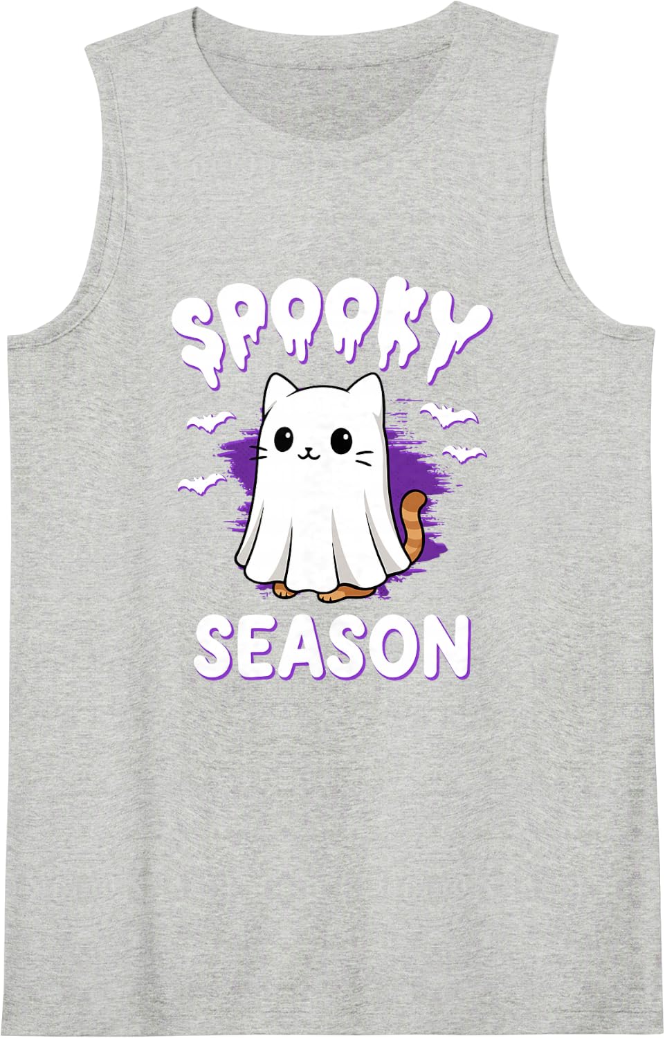 Spooky Season Cute Cat Ghost Halloween Costume Sleeveless Tank Top - Heather Grey