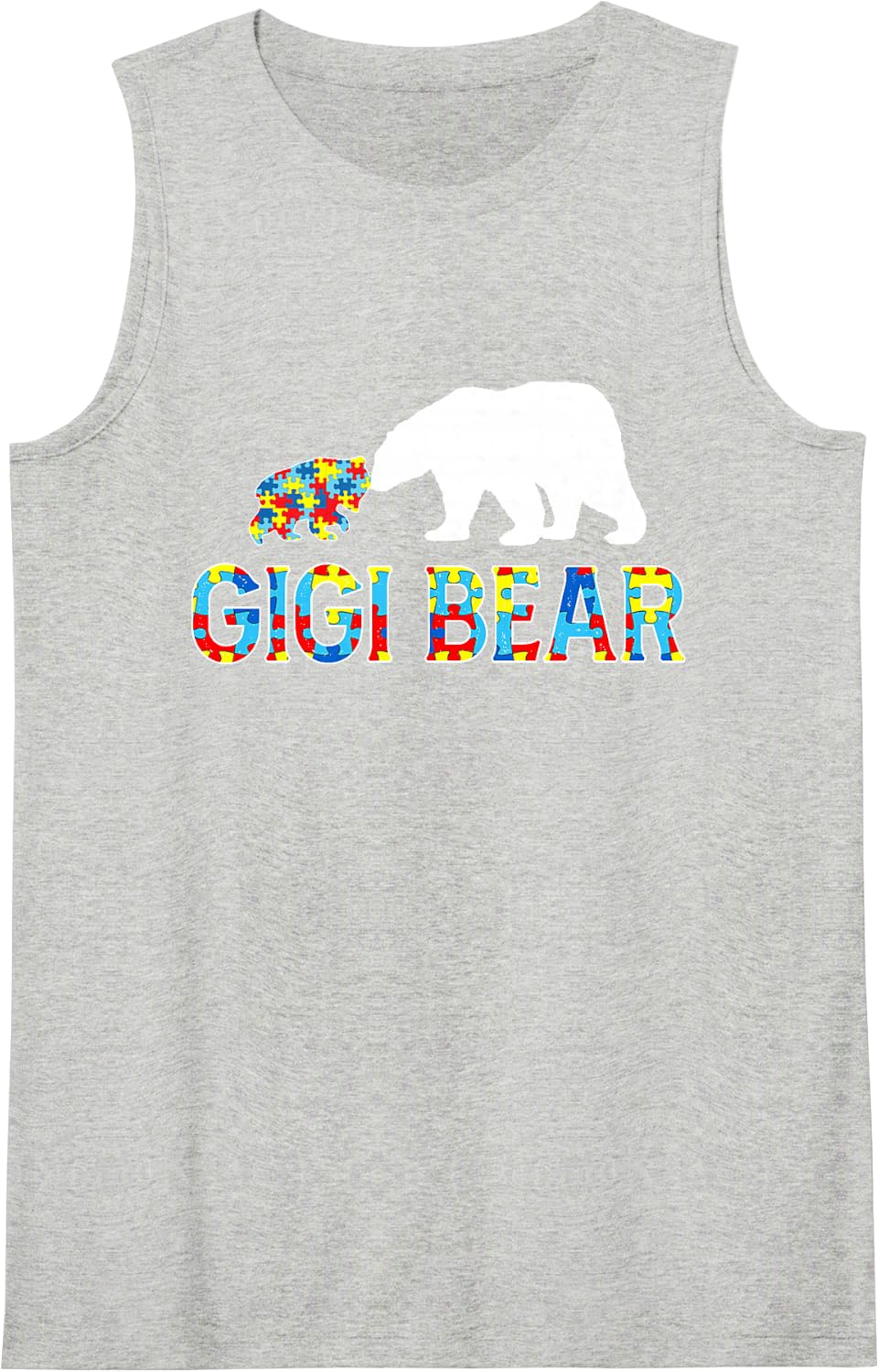 Autism Awareness Gigi Bear Puzzle Support Autistic Adults Sleeveless Tank Top - Heather Grey